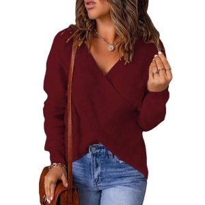 Knitted Women'S Sweater V-Neck Long Sleeve Outerwear