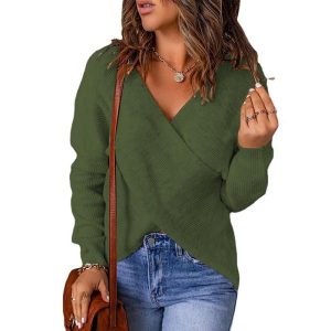 Knitted Women'S Sweater V-Neck Long Sleeve Outerwear