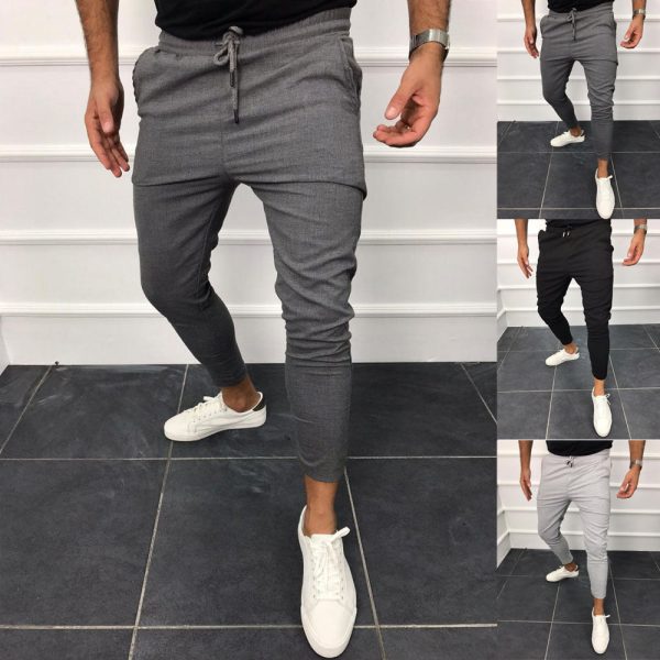 Lace-Up Casual Pants Solid Color Jogging Pants