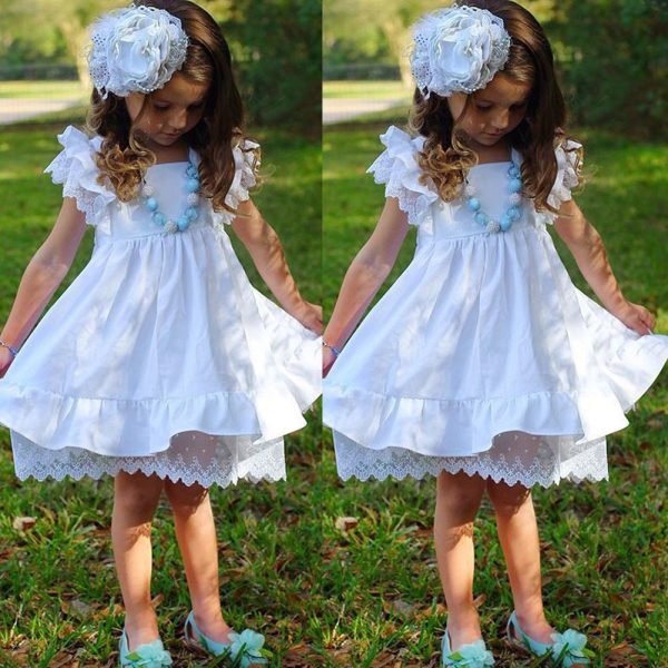 Lace White Mesh Childrens Dress