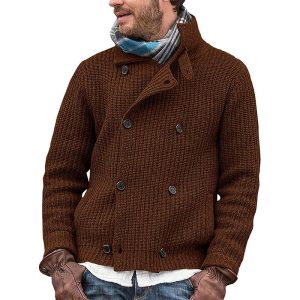 Large Size Men'S Solid Color Button Knit Cardigan