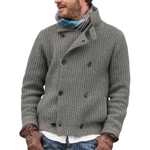 Large Size Men'S Solid Color Button Knit Cardigan