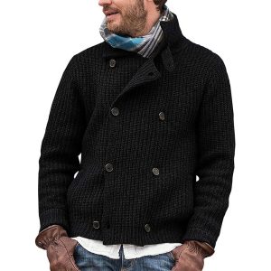 Large Size Men'S Solid Color Button Knit Cardigan