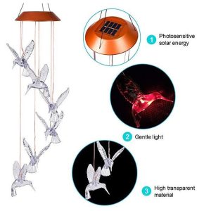 Led Solar Wind Chime Light Hummingbird Color Changing Wind Chime Light