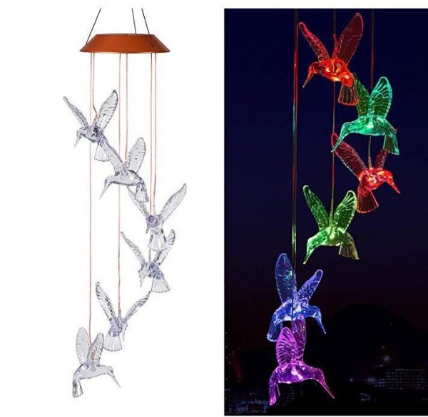 Led Solar Wind Chime Light Hummingbird Color Changing Wind Chime Light