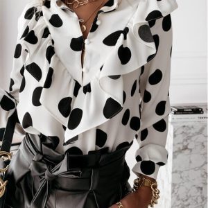 Long-Sleeved Ruffled Temperament Printed Blouse