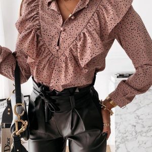 Long-Sleeved Ruffled Temperament Printed Blouse