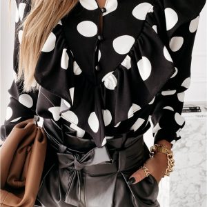 Long-Sleeved Ruffled Temperament Printed Blouse