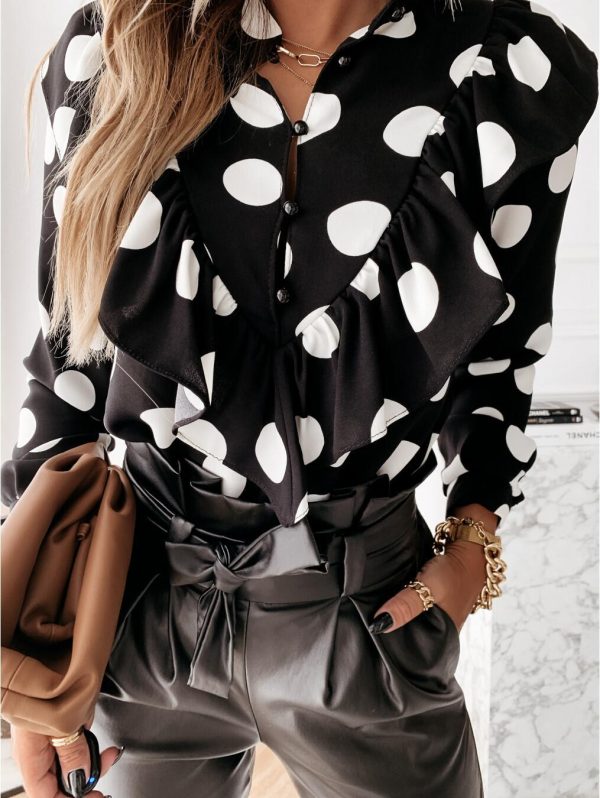 Long-Sleeved Ruffled Temperament Printed Blouse