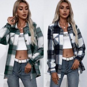 Long-Sleeved Thick Cashmere Plaid Top Loose Casual Shirt Jacket