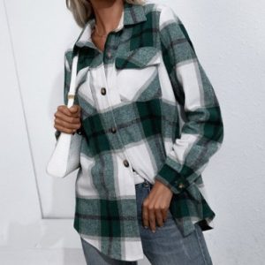 Long-Sleeved Thick Cashmere Plaid Top Loose Casual Shirt Jacket