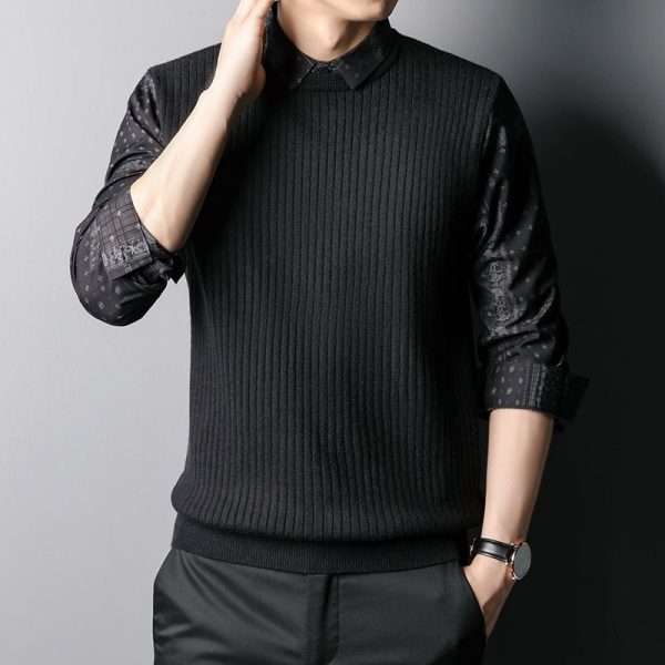 Men'S Business Knitted Vest Stitching Top Two Piece Sweater