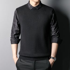 Men'S Business Knitted Vest Stitching Top Two Piece Sweater