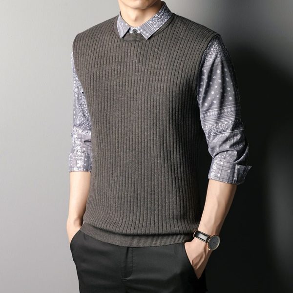 Men'S Business Knitted Vest Stitching Top Two Piece Sweater