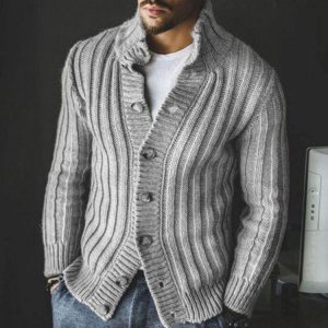 Men'S Casual Single-Breasted Knitted Sweater