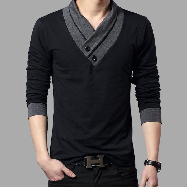 Men'S Long-Sleeved T-Shirt Men'S Clothes V-Neck