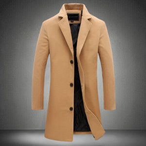 Mens Solid Color Casual Business Woolen Coats