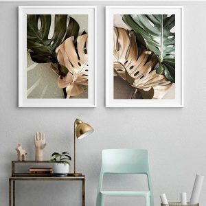 Green And Gold Monstera Leaves