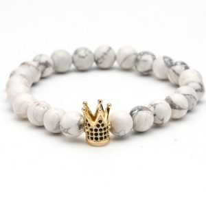 Natural Stone Micro Crown Inlaid Copper Bracelet White Zircon Bracelet Beads Bracelet Jewelry