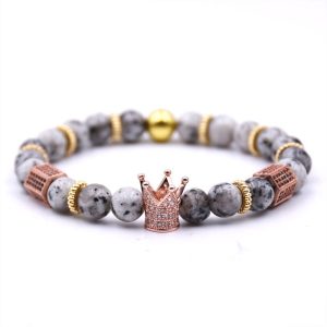 Natural Stone Micro Crown Inlaid Copper Bracelet White Zircon Bracelet Beads Bracelet Jewelry