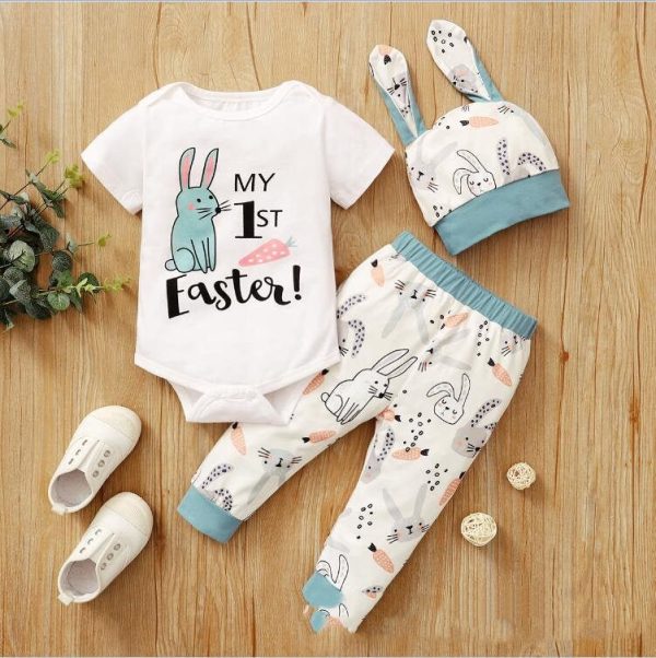 Easter Print Rabbit Romper Three Piece