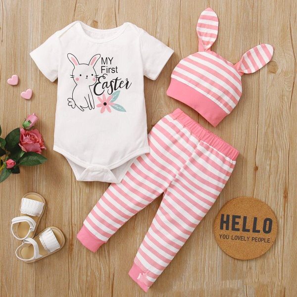 Easter Print Rabbit Romper Three Piece