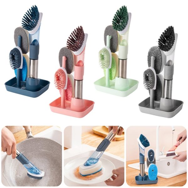 Multifunctional Dish Brush Household Kitchen Oily Sponge Long Handle Cleaning Brush