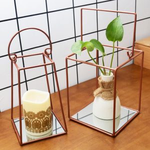 Nordic Style Home Decoration Geometric Black Wrought Iron Frame Rose Gold Multifunctional