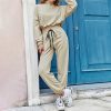 Pantsuit Hoodie Fashionable Apricot Strap Long Sleeves