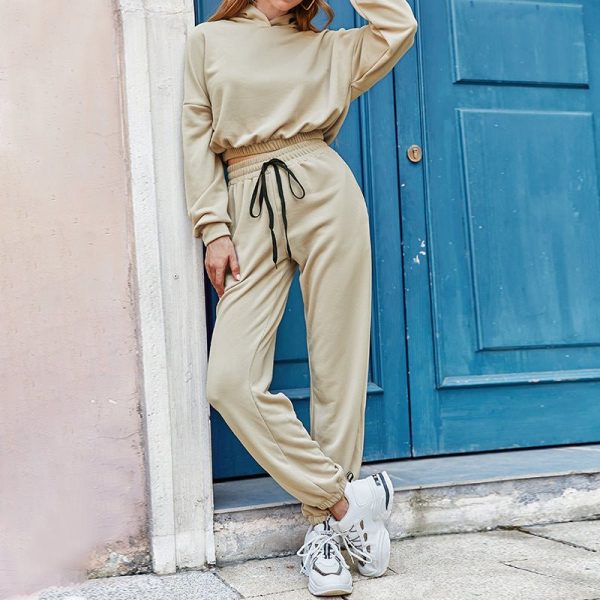 Pantsuit Hoodie Fashionable Apricot Strap Long Sleeves