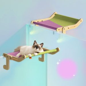 Pet Cat Window Perch 4 Color Wooden Assembly Hanging Bed Cotton Canvas Easy Washable Multi-Ply Plywood