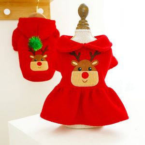 Pet Clothes Year Festive Christmas Elk Couple Dress Skirt Hoodie