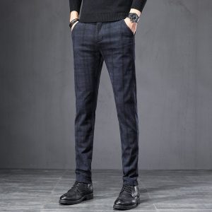 Plaid Pants Slim Straight Loose Men'S Casual Pants Trousers Small Feet