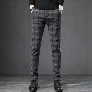 Plaid Pants Slim Straight Loose Men'S Casual Pants Trousers Small Feet