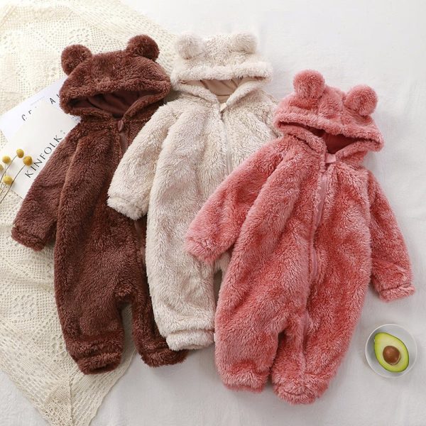 Plush Overcoat With Long Sleeves And Hooded Bear Coat