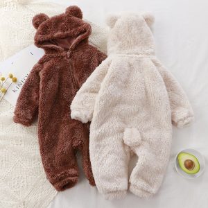 Plush Overcoat With Long Sleeves And Hooded Bear Coat