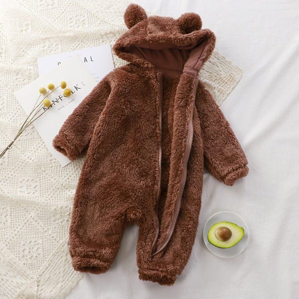 Plush Overcoat With Long Sleeves And Hooded Bear Coat