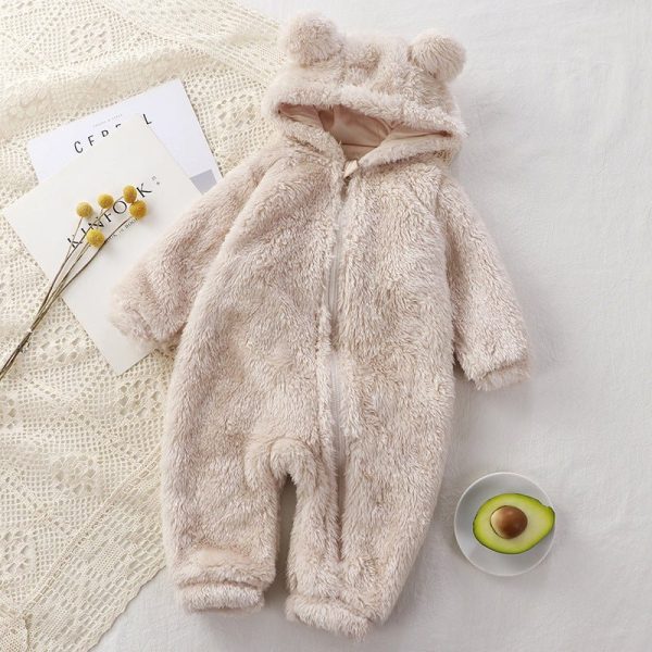 Plush Overcoat With Long Sleeves And Hooded Bear Coat