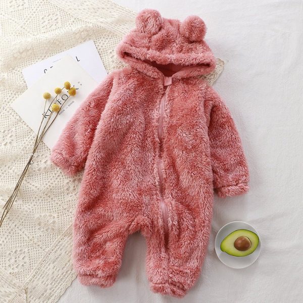 Plush Overcoat With Long Sleeves And Hooded Bear Coat