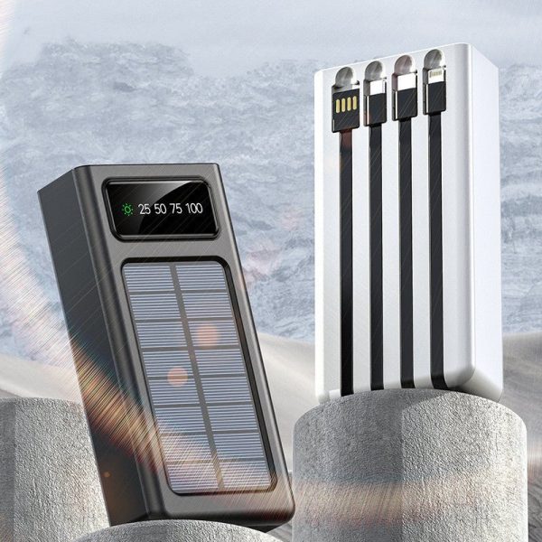 Portable Solar Power Bank With 4 Types Of Cables