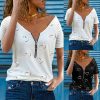 Printed V-Neck Zipper Casual Short-Sleeved Top T-Shirt