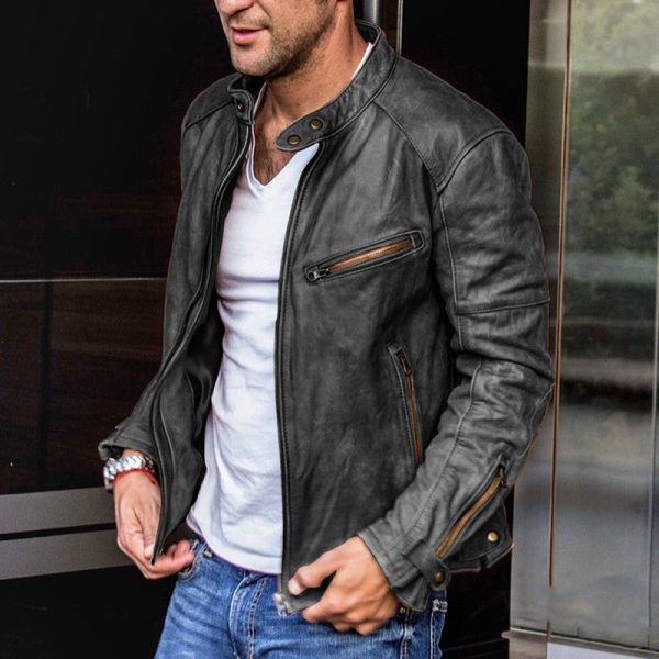 Punk Men Motorcycle Leather Jacket