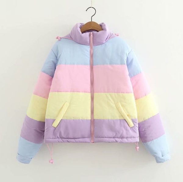 Rainbow Contrast Color Loose Padded Coat Jacket