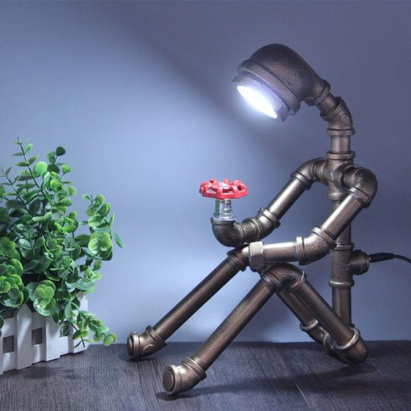 Retro Industrial Style Personality Water Pipe Robot Table Lamp