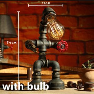 Robot Table Lamp Vintage Loft Iron Pipe Desk Lamp Retro Decor Light Fixtures