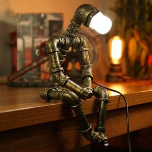 Robot Table Lamp Vintage Loft Iron Pipe Desk Lamp Retro Decor Light Fixtures