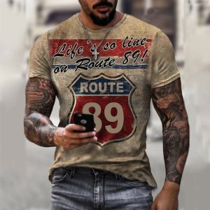 Round Neck Digital Print Slim Men'S T-Shirt