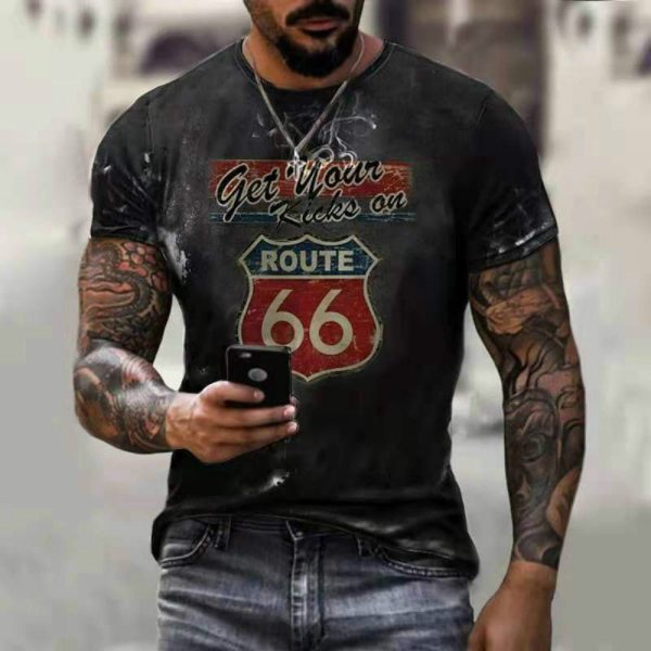 Round Neck Digital Print Slim Men'S T-Shirt