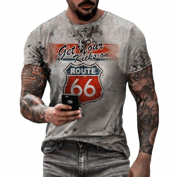 Round Neck Digital Print Slim Men'S T-Shirt