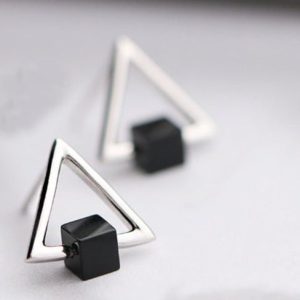 S925 Geometric Triangle Black Earrings